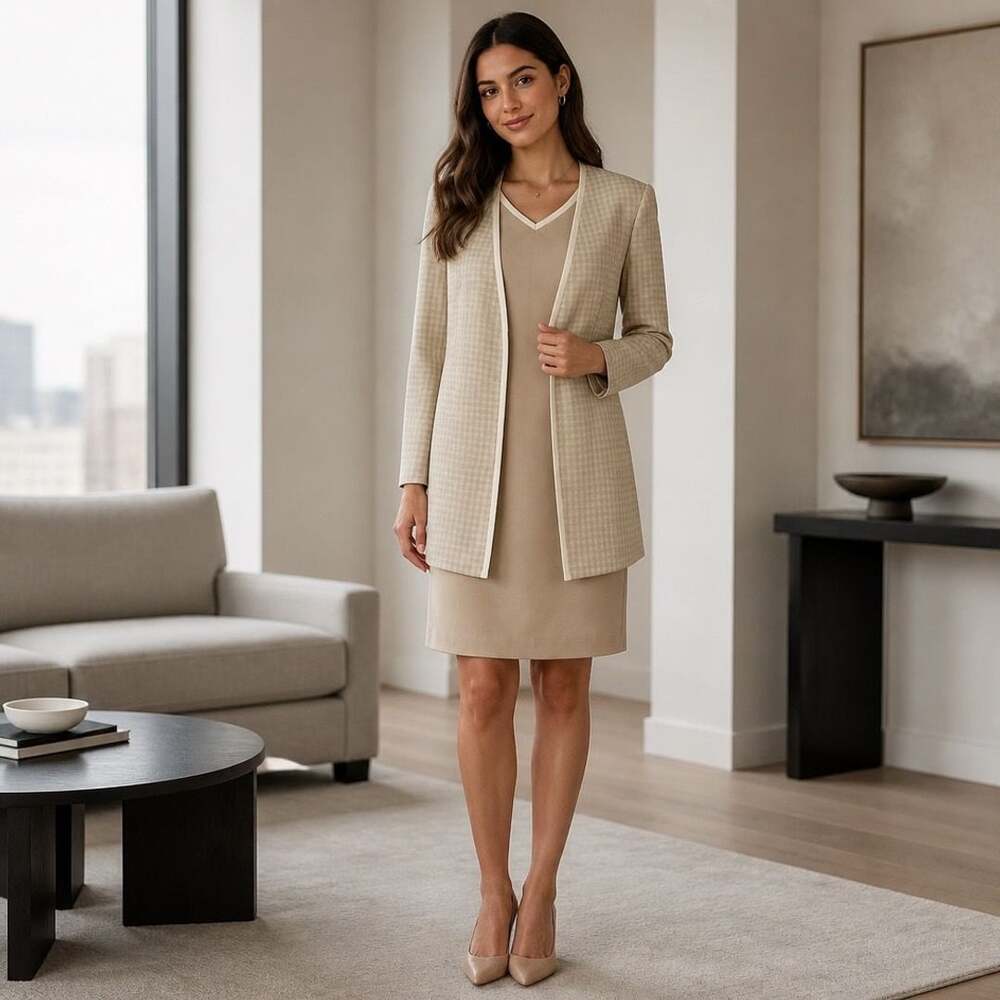 Taurus II Vintage Houndstooth Blazer and Connected Dress Set Petite Size 8P
